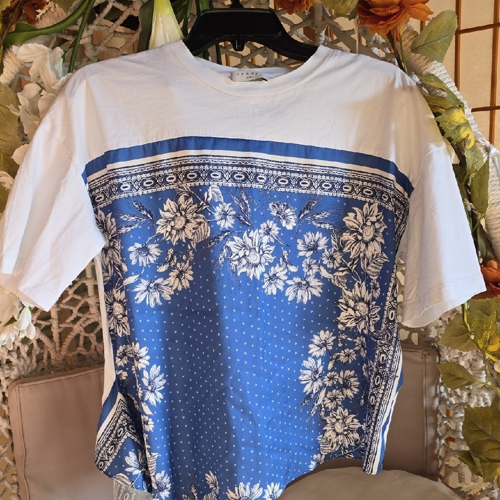 Floral Blue and White Tee